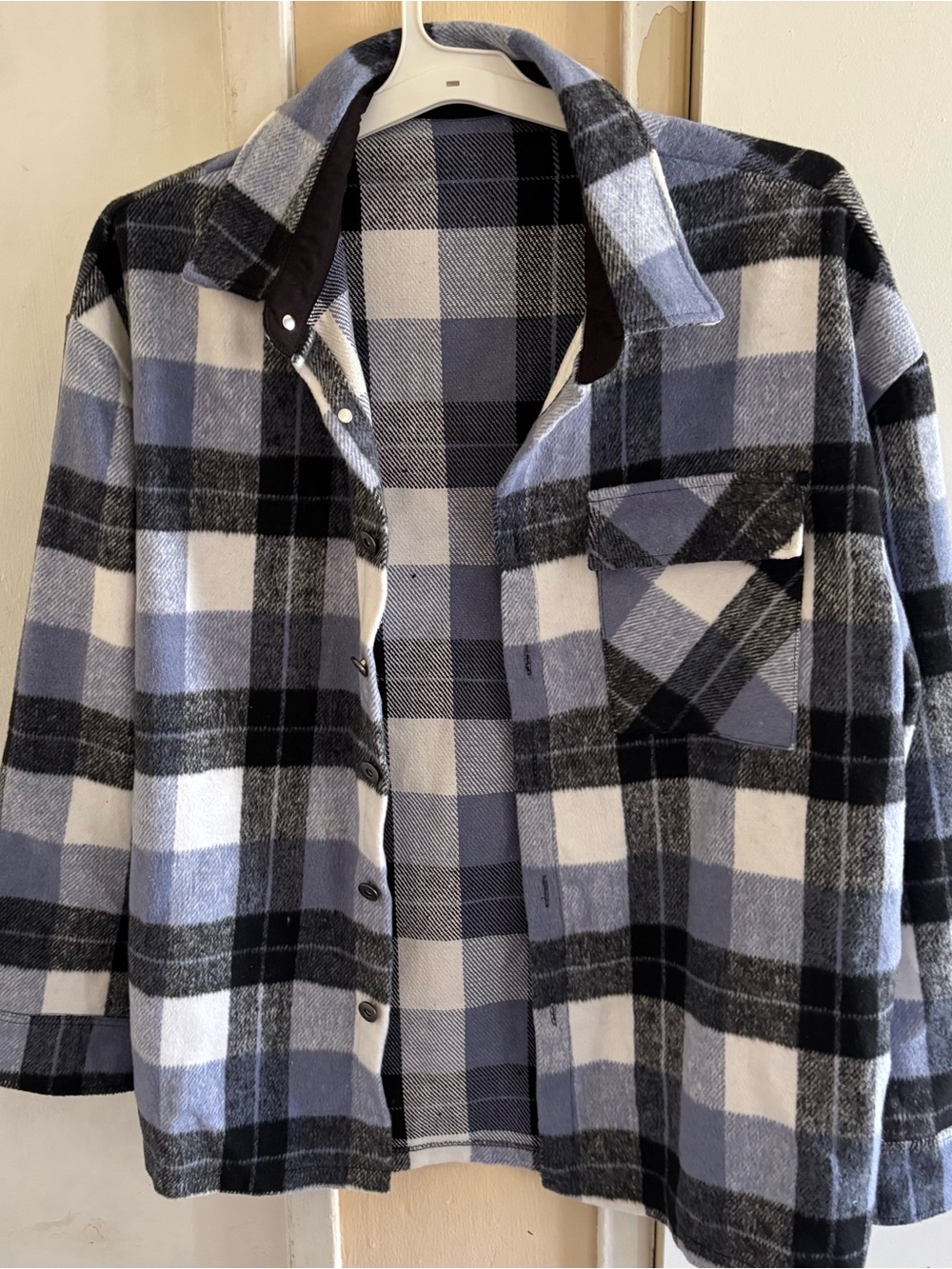 Men's Blue and Black Plaid Jacket shacket size xl